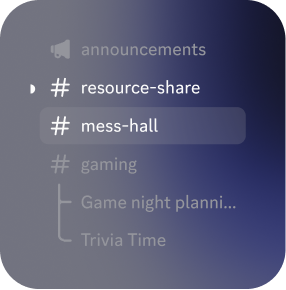 Screenshot of a Discord server's channel list, organized into categories