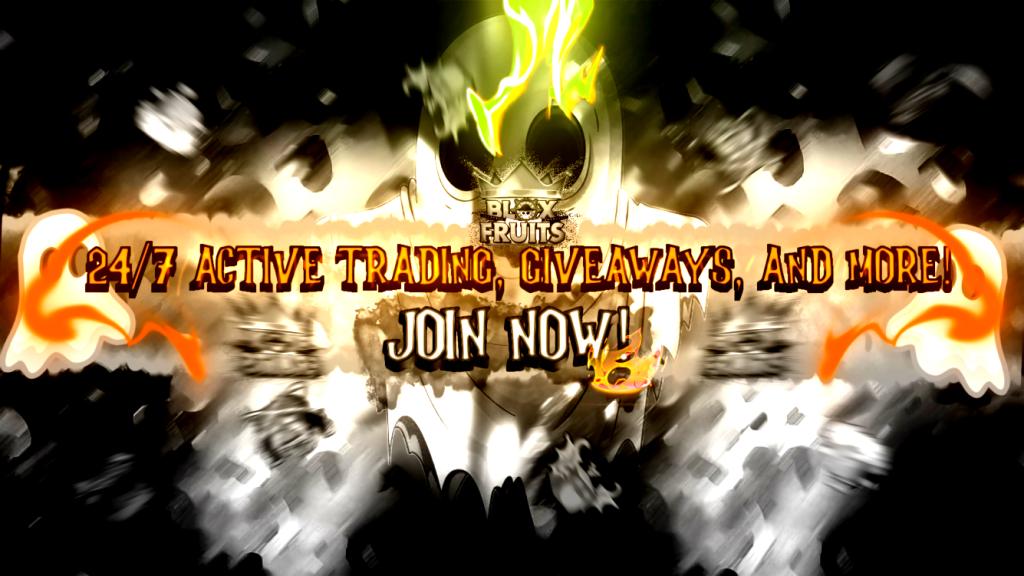 Discovery splash banner for Blox Fruits Roblox | 24/7 Trading, Stock & Giveaways Discord server