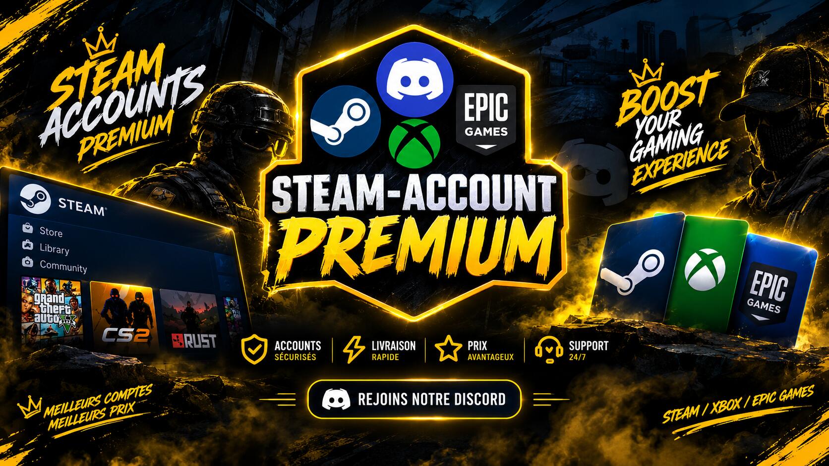 Discovery splash banner for $T€AM ACC0UNT PREMIUM Discord server
