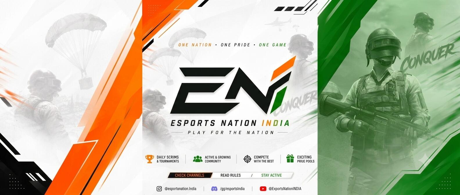 Discovery splash banner for ESPORTS NATION INDIA 🇮🇳 Discord server