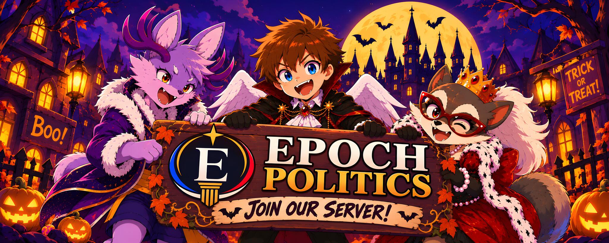 Discovery splash banner for Epoch Politics Discord server